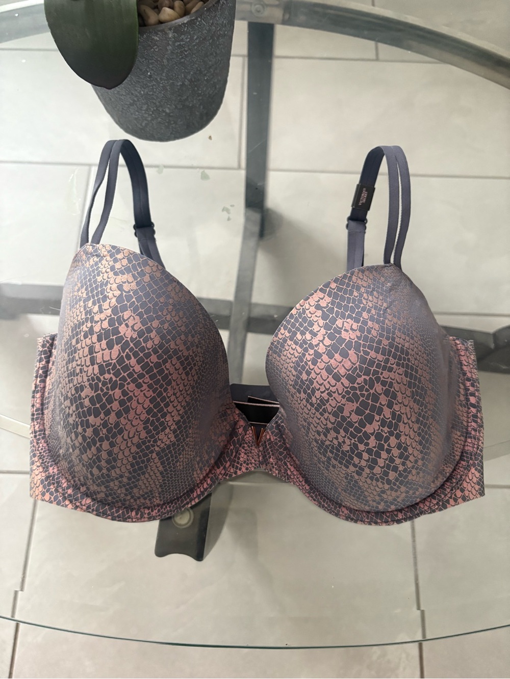 Victoria's Secret Pink and Gray Snake-Print Lightly Padded Bra